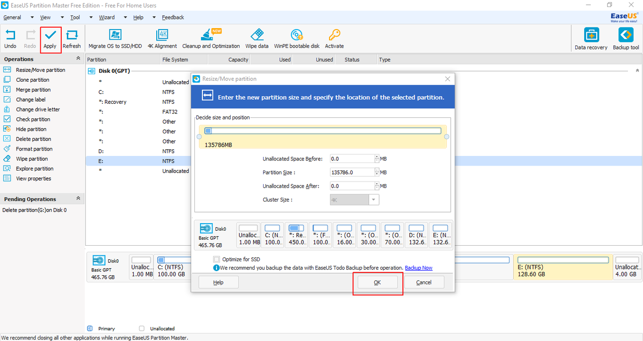 EaseUS Partition Master Free  - Delete partition