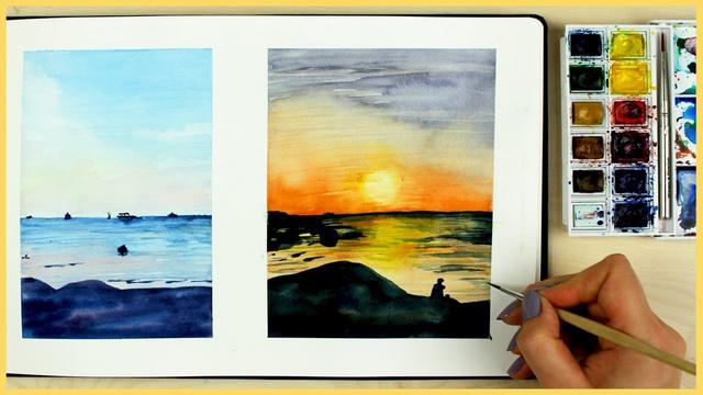 Watercolor Water 4 ways - A Beginner's Guide to Painting Seascapes - Class 2 of 3