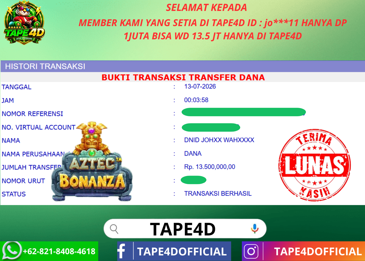 TAPE4D ASTEC BONANZA PRAMATIC 13.500.000-LUNAS
