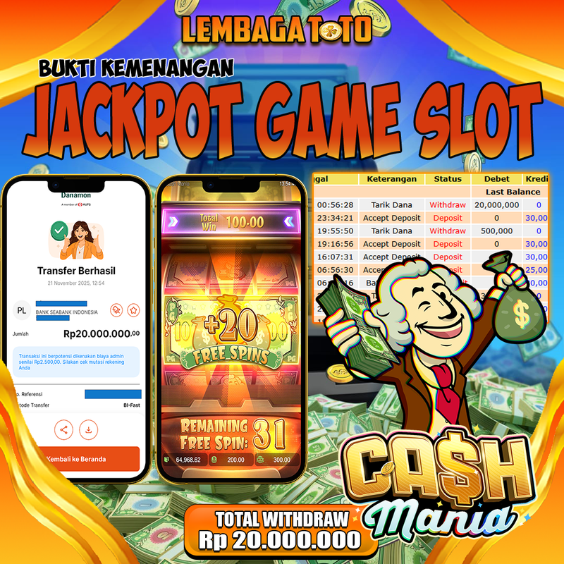 BUKTI JACKPOT 22 NOVEMBER LEMBAGATOTO CASH MANIA Rp.20.000.000,- LUNAS