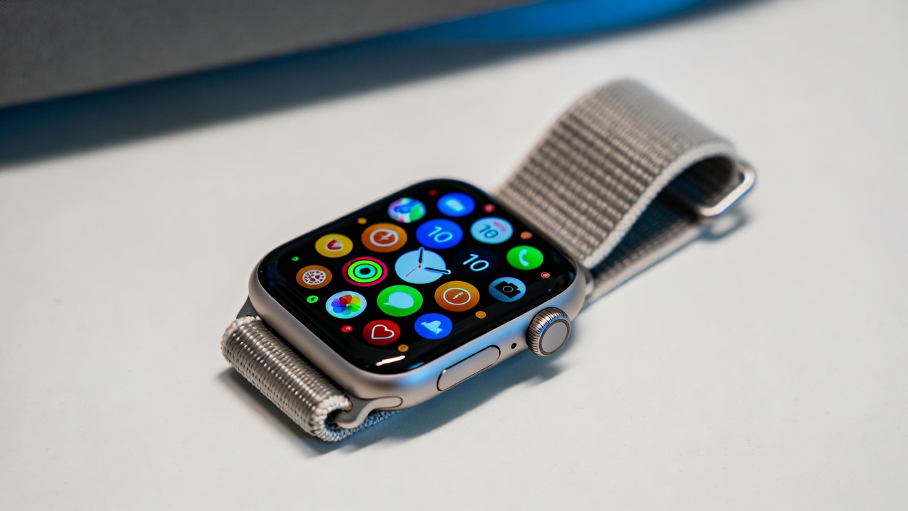 Apple Watch Series 11 shown in aluminum finish with sport band, the best smartwatch for iPhone users in 2026