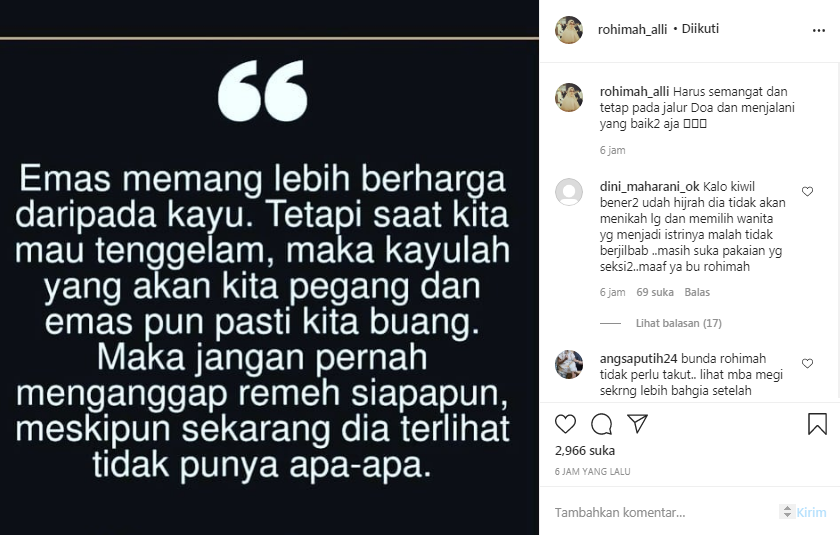 Rohimah Alli bicara soal perbedaan kayu dan emas