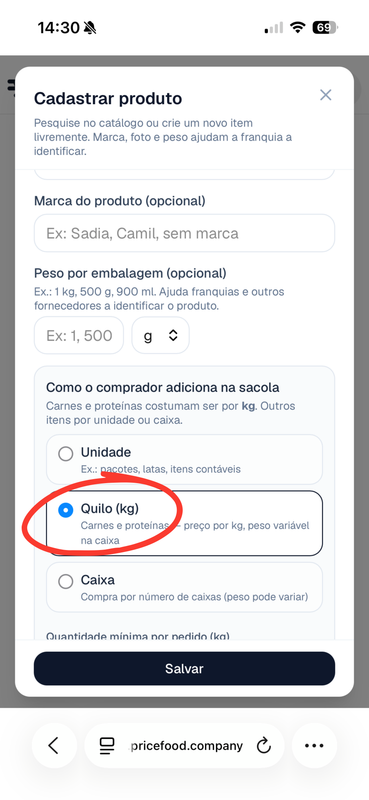 Etapa 4 — informar peso