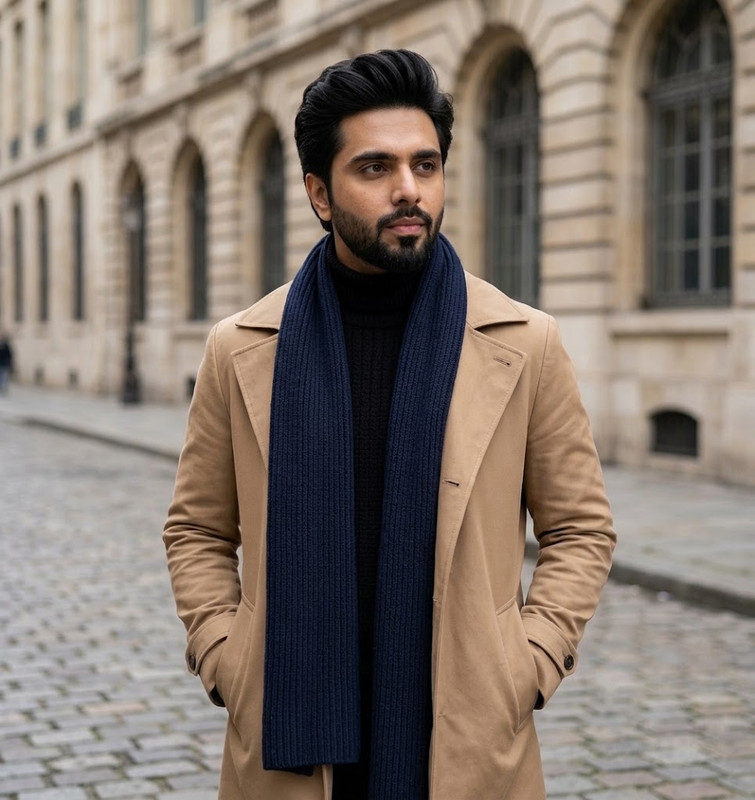 AI-generated example result for the creative-images prompt: European Cobblestone Autumn Trench Coat Portrait by Prompt Craft