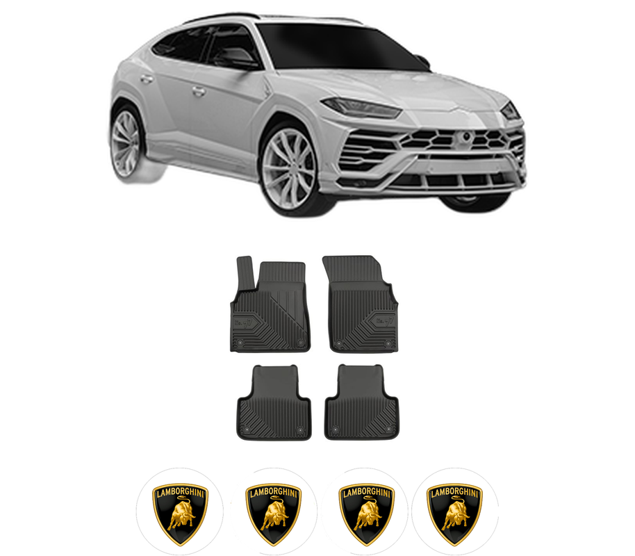Set covorase presuri LAMBORGHINI URUS din 2018-2022, auto, din cauciuc thermoplastic, 4 Stickere auto cu LAMBORGHINI