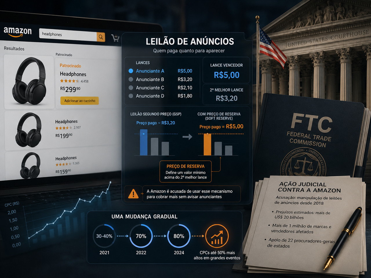 FTC acusa Amazon de manipular leilões de anúncios e cobrar bilhões a mais de anunciantes