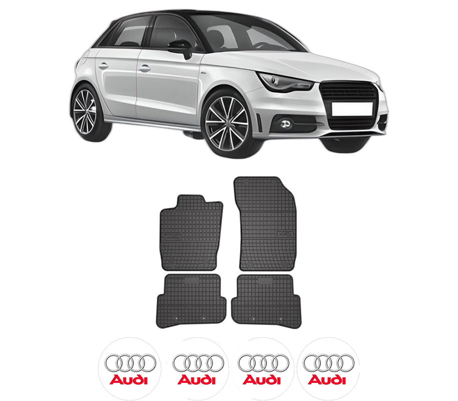 Set covorase presuri AUDI A1 Sportback (8XA, 8XF) din 2011-2018, auto, din cauciuc thermoplastic, 4 Stickere auto cu AUDI