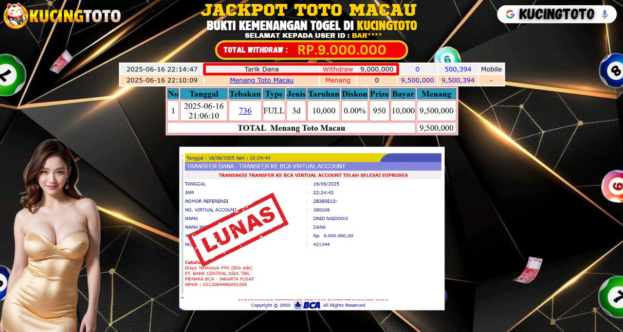 KUCINGTOTO JACKPOT TOGEL TOTO MACAU RP.9.000.000.,- LUNAS