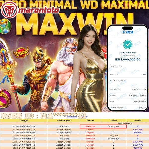 Bukti Kemenangan Member Marontoto Sebesar 7,000,000 JuTa