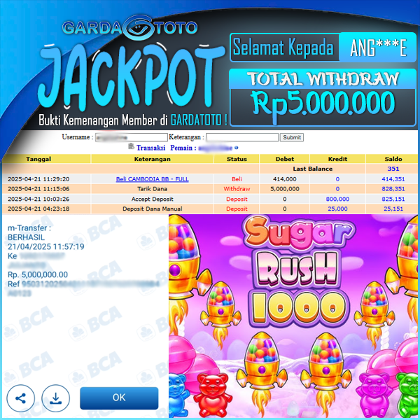 JACKPOT SLOT MAIN DI SLOT SUGAR RUSH 1000 WD Rp 5.000.000,- DIBAYAR LUNAS GARDATOTO MANTAP !