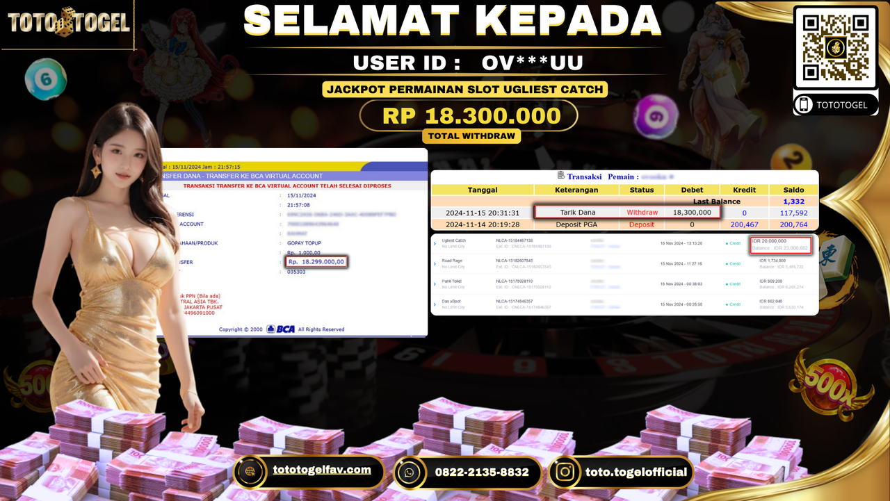 Bukti Pembayaran Jackpot Permainan Slot Ugliest Catch ID: OV**UU** LUNAS 