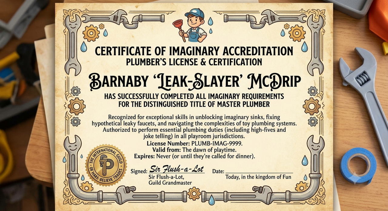 Certificate of Imaginary Accreditation - Barnaby Leak-Slayer McDrip