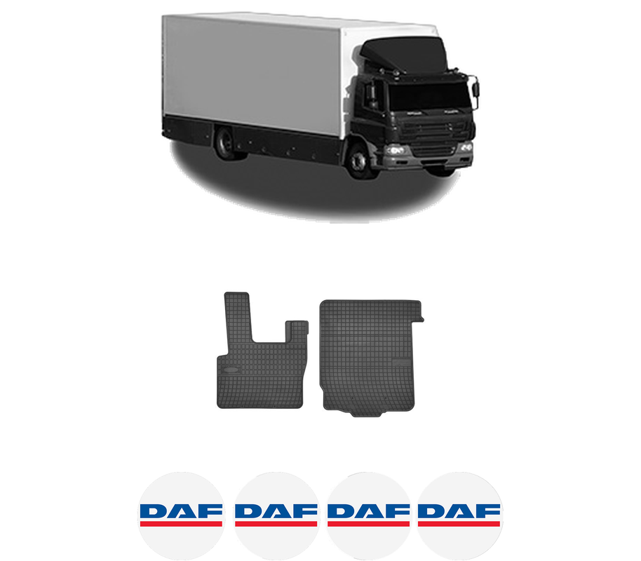 Set covorase presuri DAF CF 65 din 2001-2013, auto, din cauciuc thermoplastic, 4 Stickere auto cu DAF