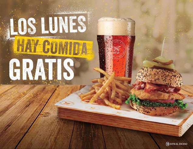 Beer Factory: Comida gratis los lunes en compra de una cerveza natural de 500ml o producto del mismo precio