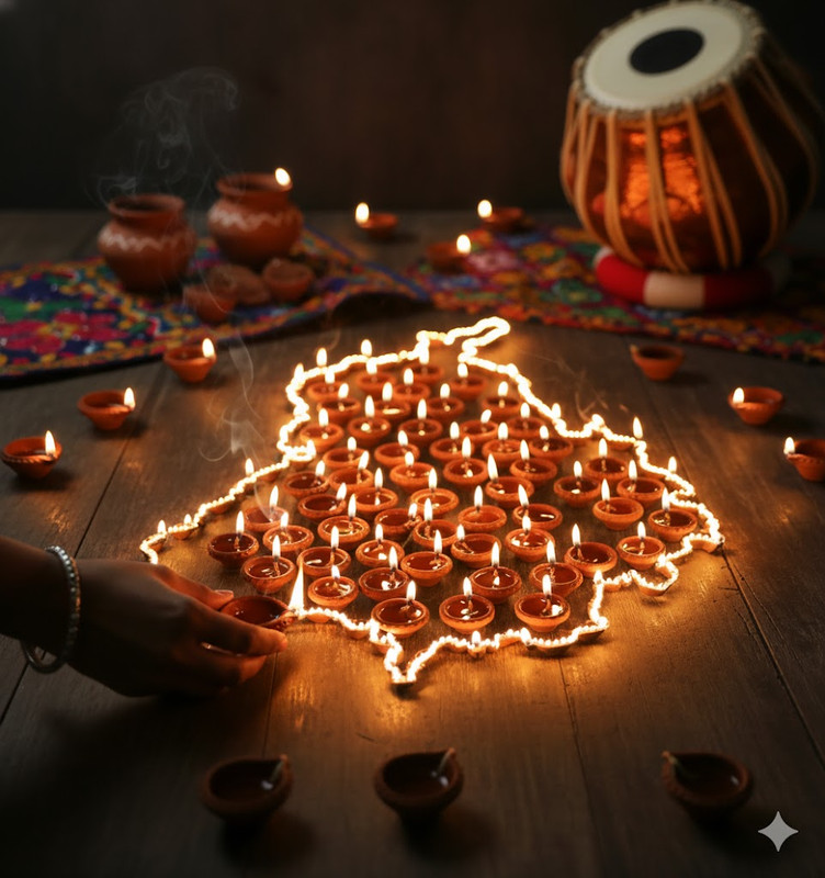 Punjab Map Happy Diwali illuminated with diya Punjab Map Happy Diwali illuminated with diya