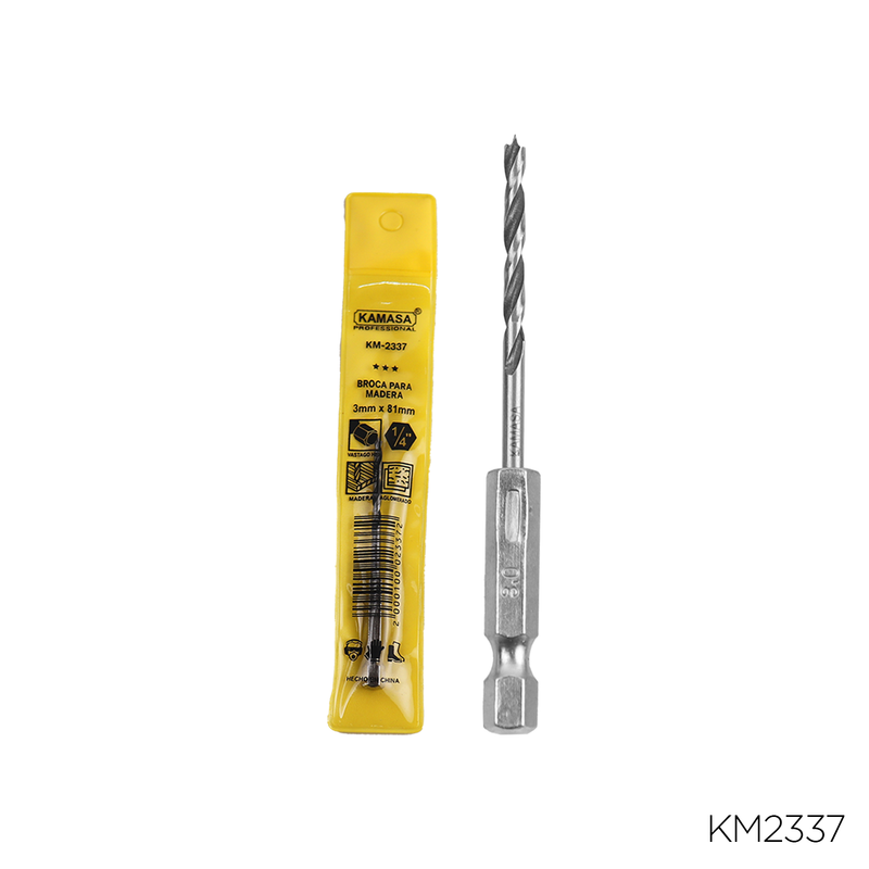 BROCA PARA MADERA CON VASTAGO HEX 1/4" X 3mm KAMASA