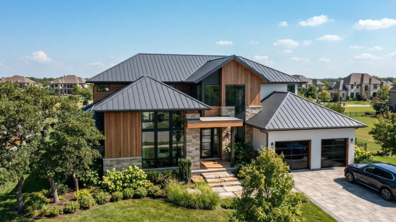 PVDF Kynar 500 painted metal roofing panels showing color and finish quality on residential installation