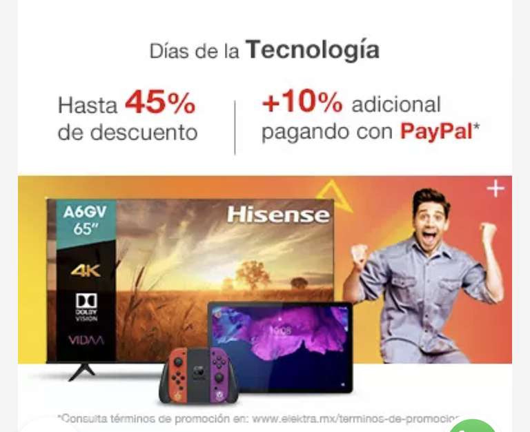 Elektra: 10% de descuento pagando con PAYPAL 
