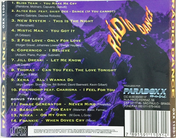 paradoxx - 04/03/2023 - Various – Radio Dance (CD, Compilation)(Paradoxx Music – OXX 1103-1)  1995 R-dio-Dance-verso