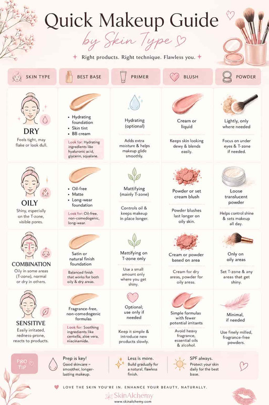 Quick Makeup Guide to by products according to differentSkin Type