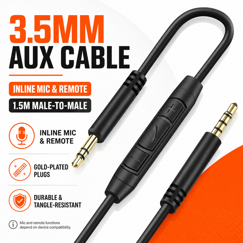 Weatwo 3.5mm AUX audio cable with inline microphone and remote Feature V2 guide