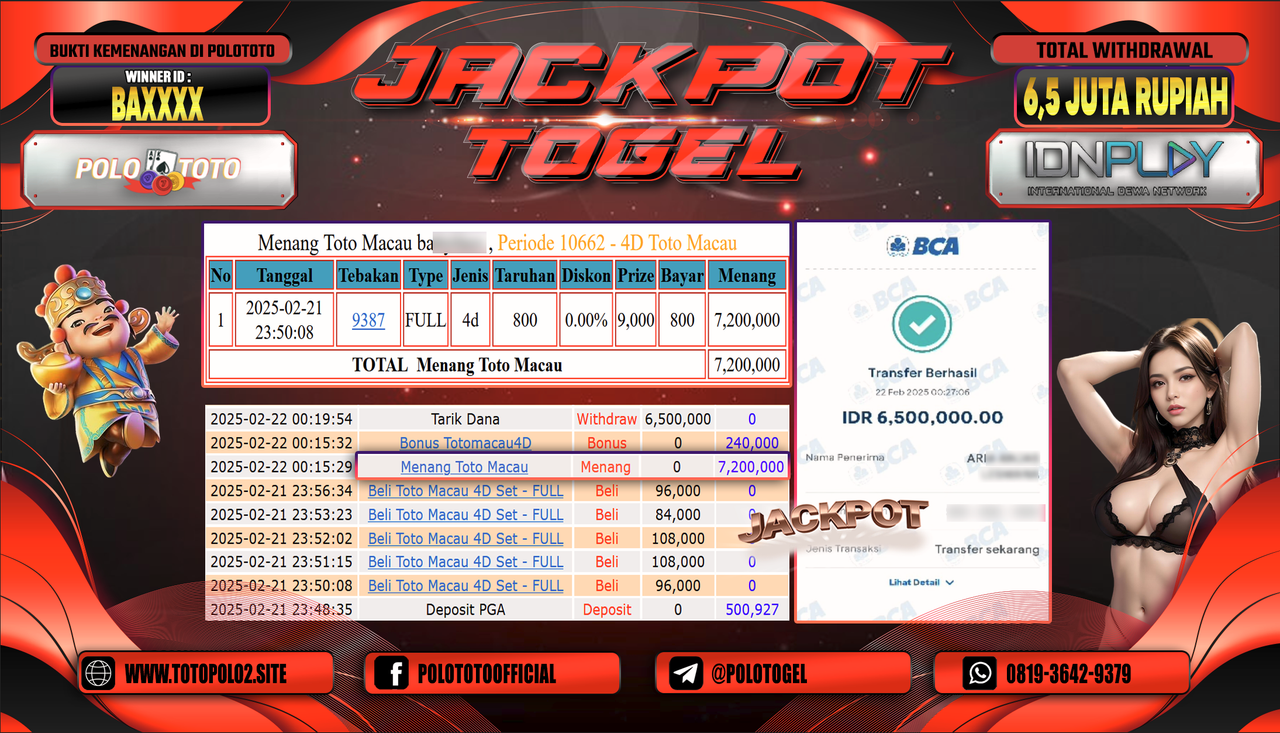 POLOTOTO JACKPOT TOGEL TOTO MACAU Rp.6.500.000,-
