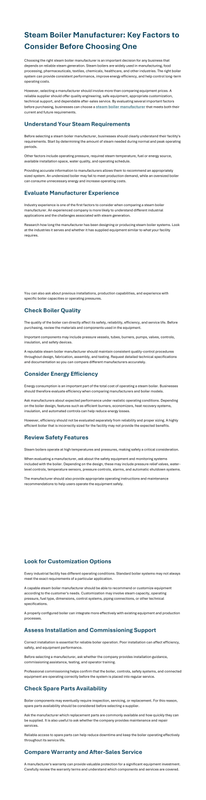 Steam Boiler Manufacturer Key Factors to Consider Before Choosing One