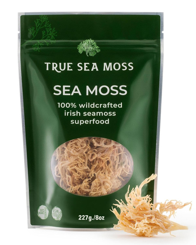 Sea Moss Raw Wild Crafted Seamoss Raw - 100% Irish Sea Moss Raw (Pack of 1) - Dried Sea Moss Advanced Drink - Clean and Sundried - Vegan Sea Moss (8oz) Wild Crafted Seamoss Raw