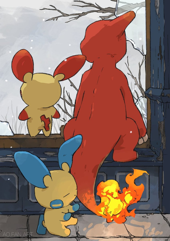 minun-plusle-and-charmeleon-pokemon-draw