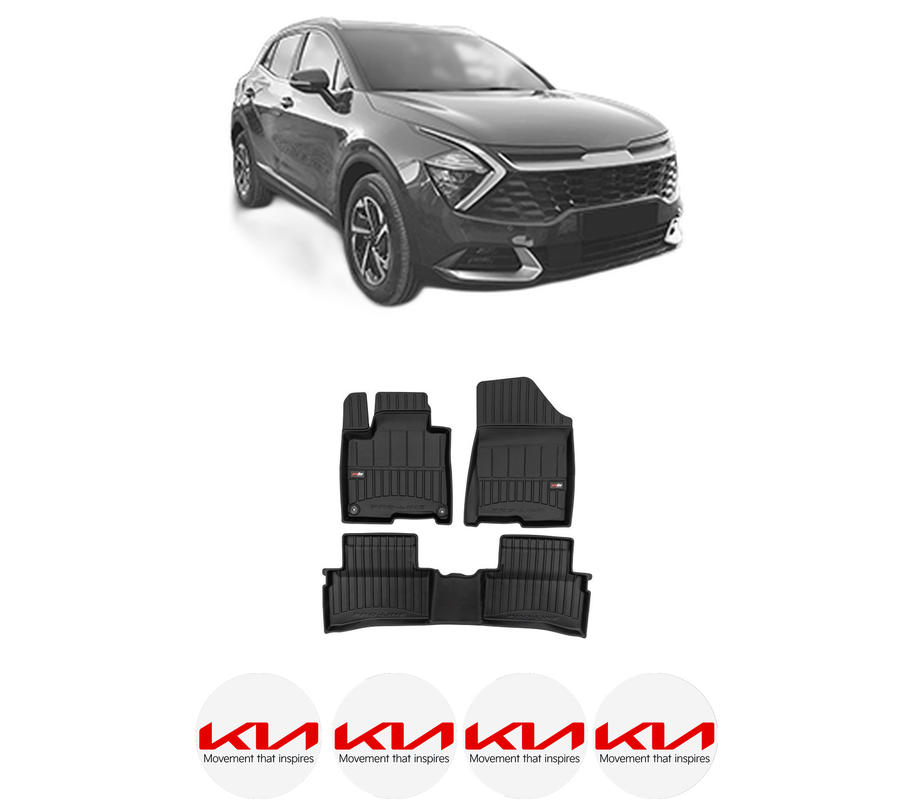 Set covorase presuri KIA SPORTAGE V (NQ5) din 2021-2024, auto, din cauciuc thermoplastic, 4 Stickere auto cu KIA