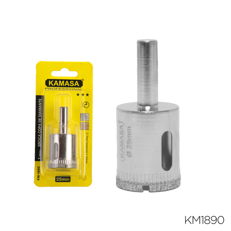 BROCA COPA DE DIAMANTE PARA CERAMICOS Y VIDRIOS 25MM KAMASA