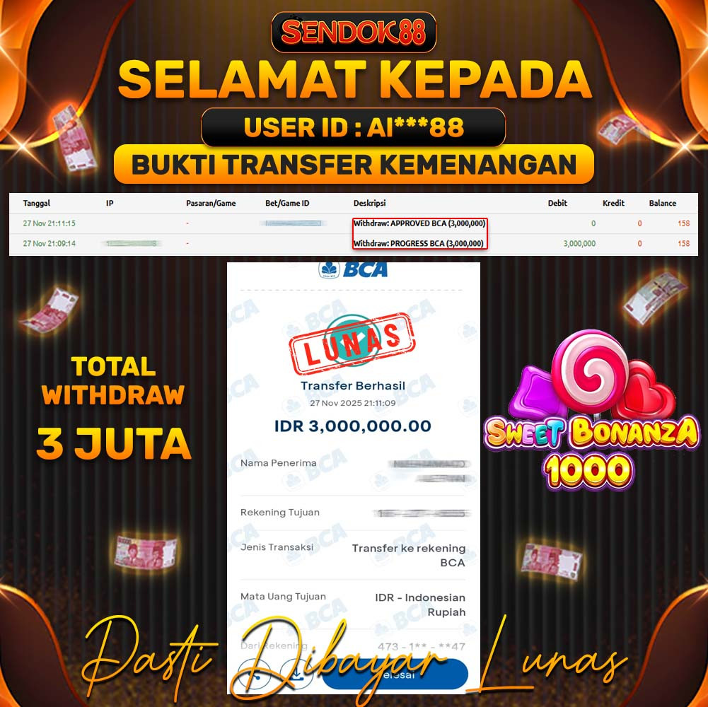 SENDOK88 JEPE! SWEET BONANZA 1000 Rp 3.000.000,- LUNAS!