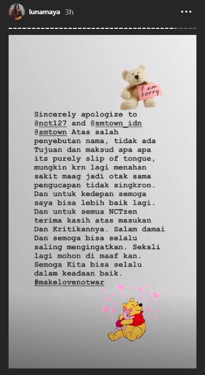 Luna Maya minta maaf kepada NCT 127, SM Town dan NCTzen
