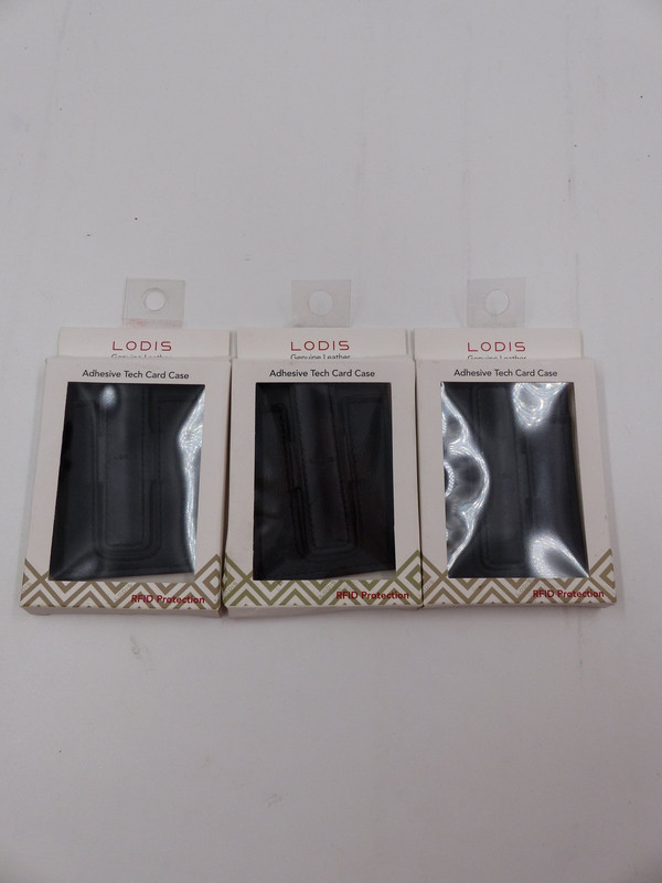 3 PACK -  LODIS GENUINE LEATHER ADHESIVE TECH CARD CASE RFID PROTECTION IN BLACK