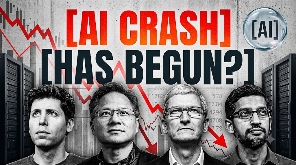AI-generated example result for the youtube-thumbnail prompt: AI Crash Has Begun Thumbnail – Tech CEOs Financial News Design AI YouTube Thumbnail Prompt