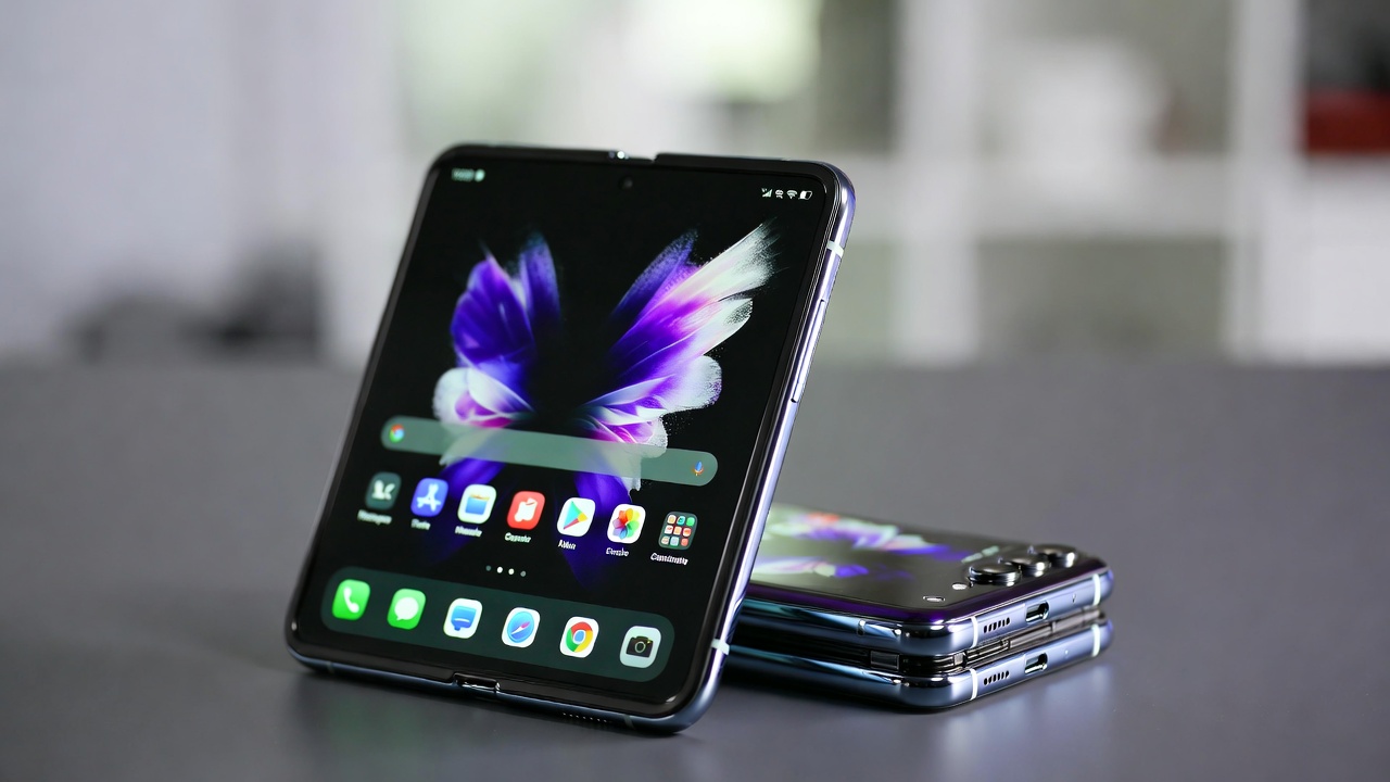 Latest generation foldable smartphone open and closed showing refined hinge and display quality