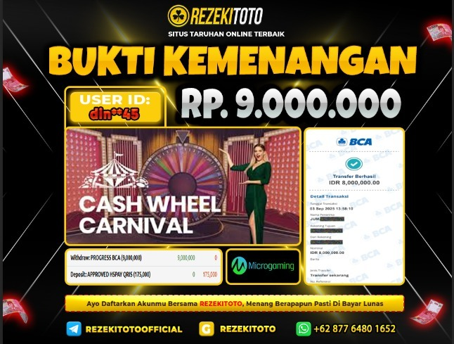 BUKTI KEMENANGAN 9 SEPTEMBER 2025 CASH WHEEL CARNIVAL 9 JUTA 