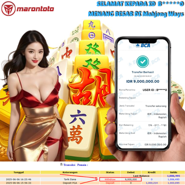 Bukti Kemenangan Member Marontoto Sebesar 9,000,000 JuTa