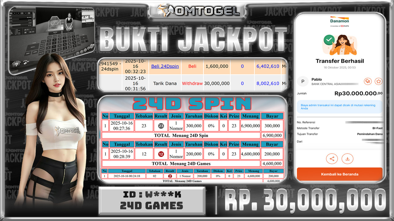 OMTOGEL JACKPOT LIVE GAMES 24D SPIN 30 JUTA DI BAYAR LUNAS ,-