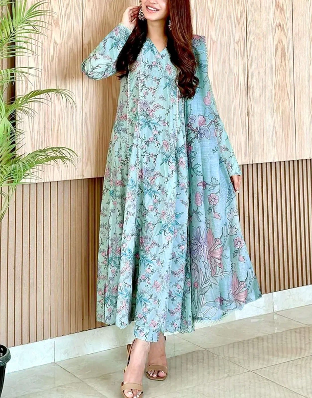 IB Bonanza Digital-Print Linen 3-Piece – Matching Linen Dupatta