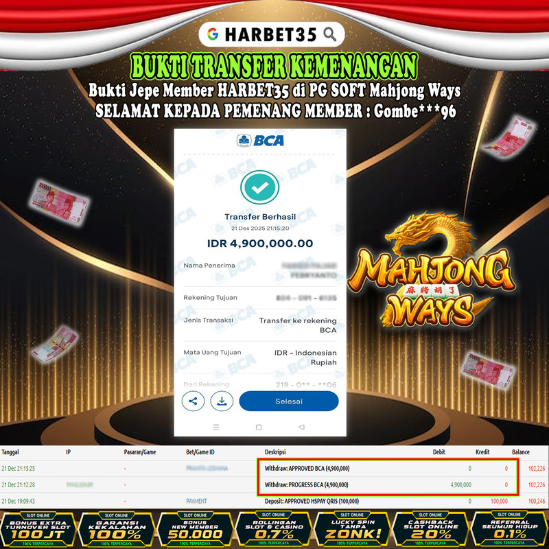 HARBET35 JEPE! MAHJONG WAYS Rp 4.900.000,- LUNAS!