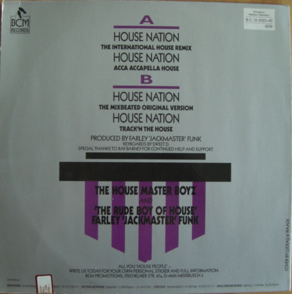 16/04/2023 - The House Master Boyz And 'The Rude Boy Of House' Farley 'Jackmaster' Funk – House Nation (Vinyl, 12, 33 ⅓ RPM)(BCM Records – B.C. 12-2023-40)   1987 R-421447-1154623683