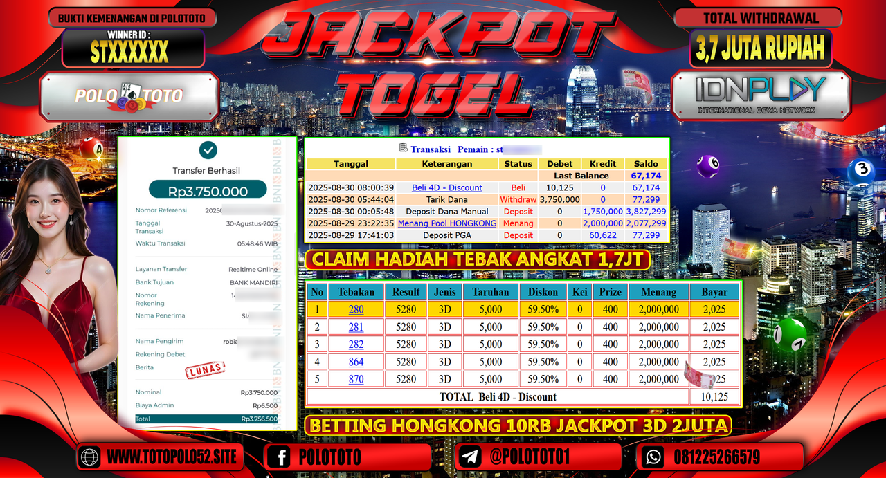 POLOTOTO JACKPOT TOGEL HONGKONG LOTTO Rp.3.750.000,-