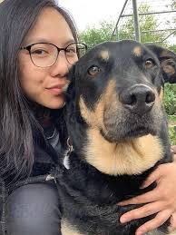 Pet owner with their pet during a grooming or at-home care moment