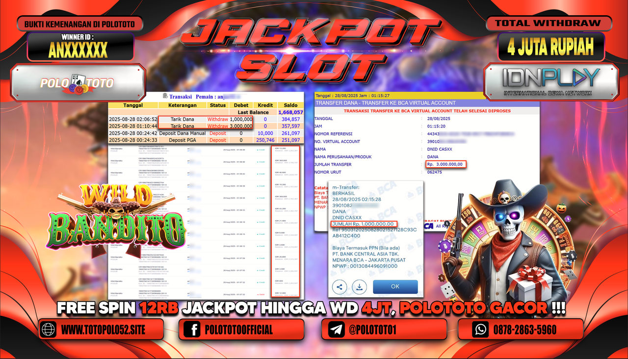 POLOTOTO JACKPOT SLOT WILD BANDITO Rp.4.000.000,- LUNAS