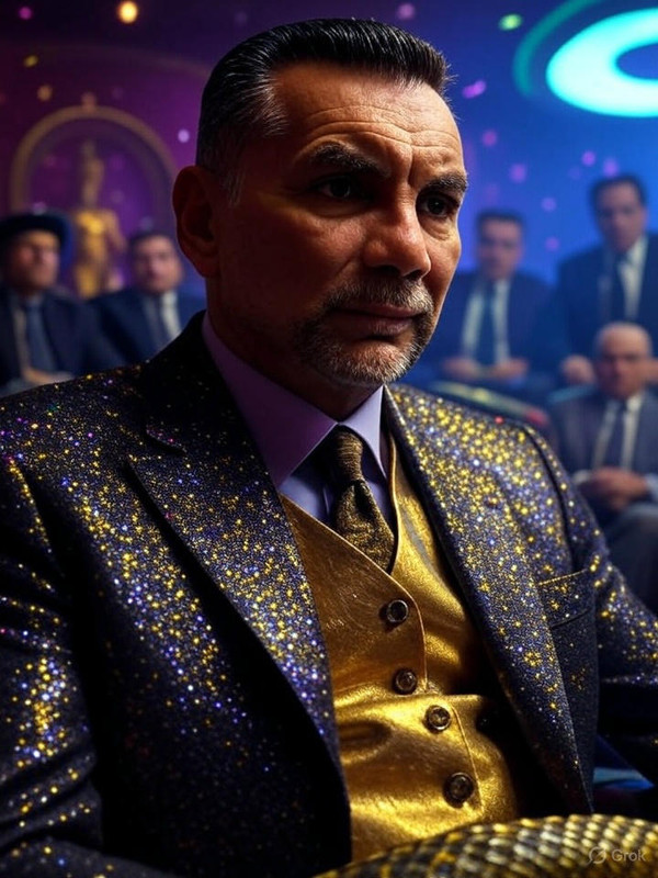 Carmine 'The Snake' Persico seeking redemption in a 2025 cosmic Kraken therapy with all characters, kestrels soaring