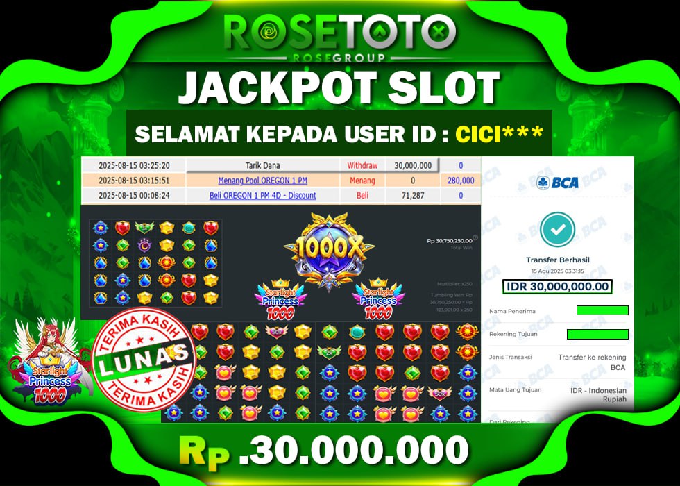 ROSETOTO JACKPOT SLOT STARLIGHT PRINCESS 1000 Rp.30.000.000.,- LUNAS