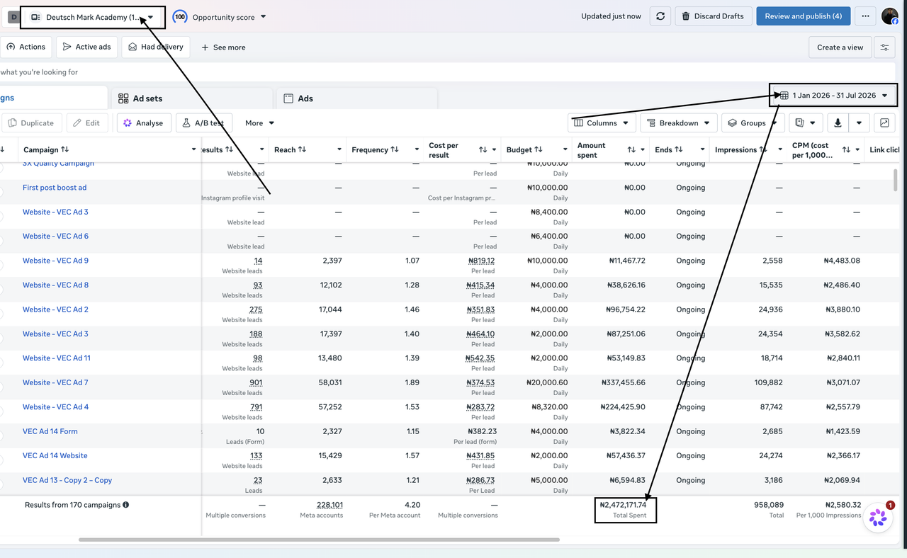Facebook ads spend proof