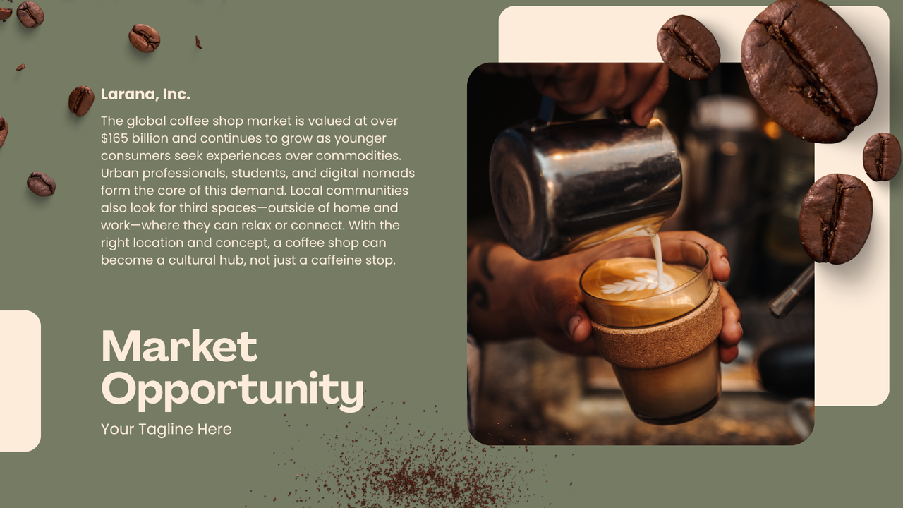 Brown White and Green Modern Coffee Pitch Deck Presentation