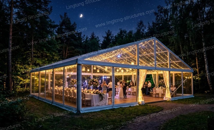 Fully clear wedding marquee with transparent PVC cover